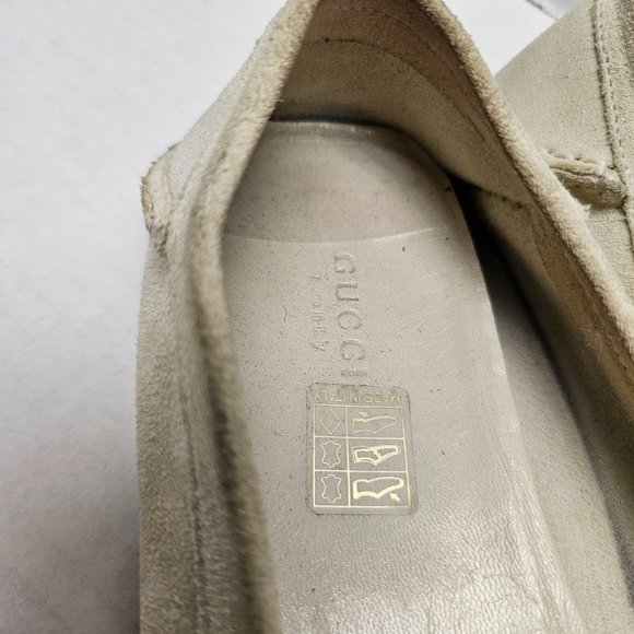 GUCCI Loafer Slip On Shoes Beige Cream Leather Made in Italy Horsebit Buckle 8.5 - Picture 3 of 16